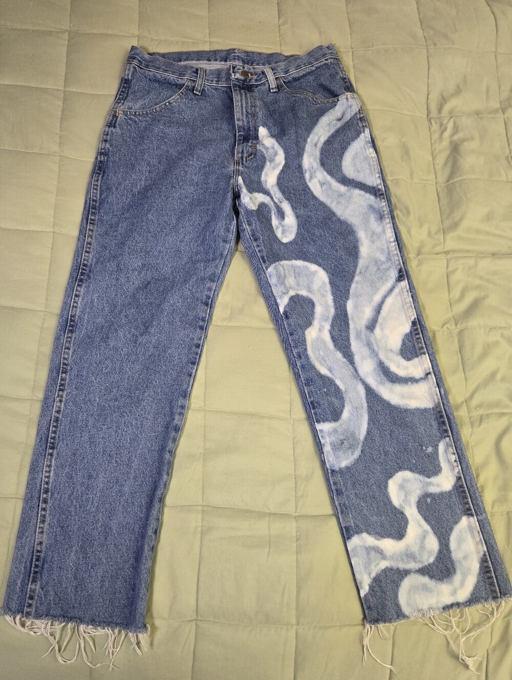 Rustler Blue Straight-Leg Jeans with White Paint Swirl